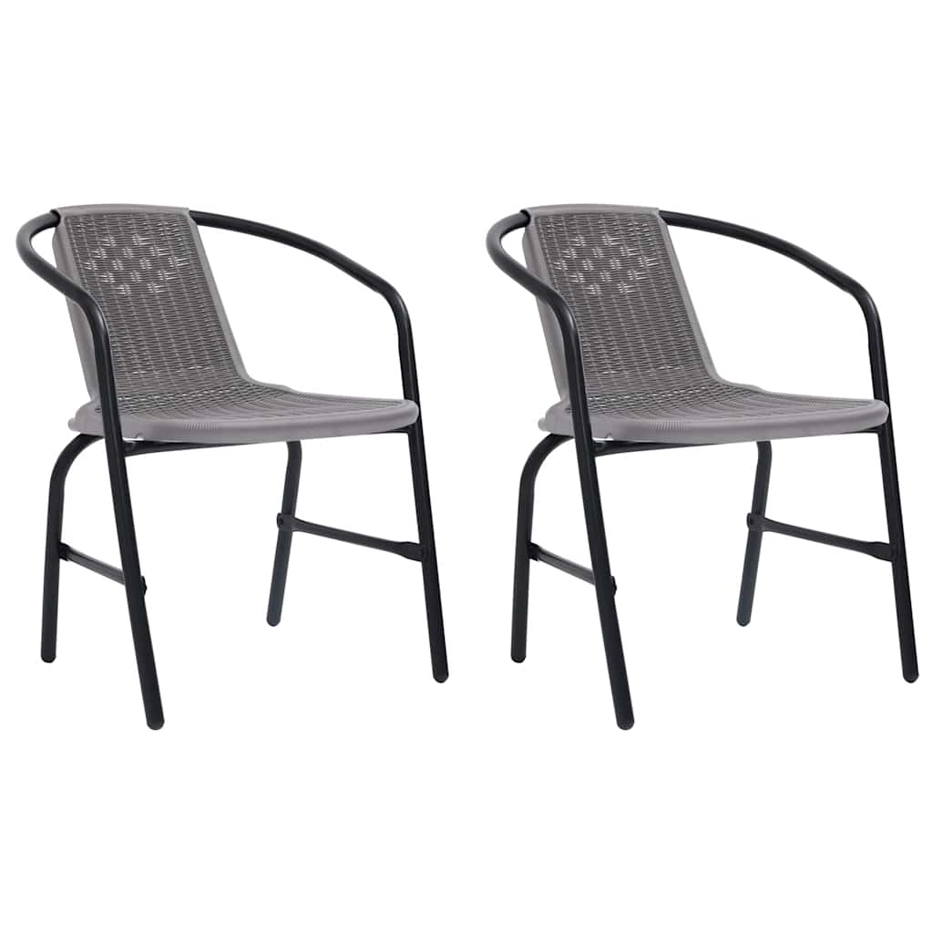 Garden Chair | Set of 2 | Black | Plastic Rattan, Steel | Standard