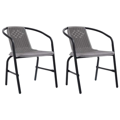 Garden Chair | Set of 2 | Black | Plastic Rattan, Steel | Standard