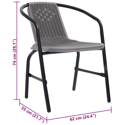 Garden Chair | Set of 2 | Black | Plastic Rattan, Steel | Standard