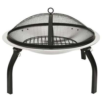 2-in-1 Fire Pit and BBQ with Poker 56x56x49 cm Stainless Steel