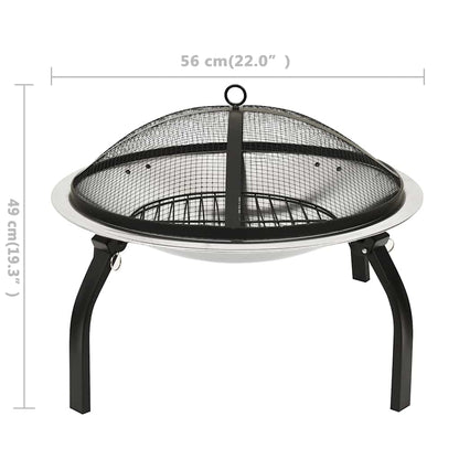 2-in-1 Fire Pit and BBQ with Poker 56x56x49 cm Stainless Steel