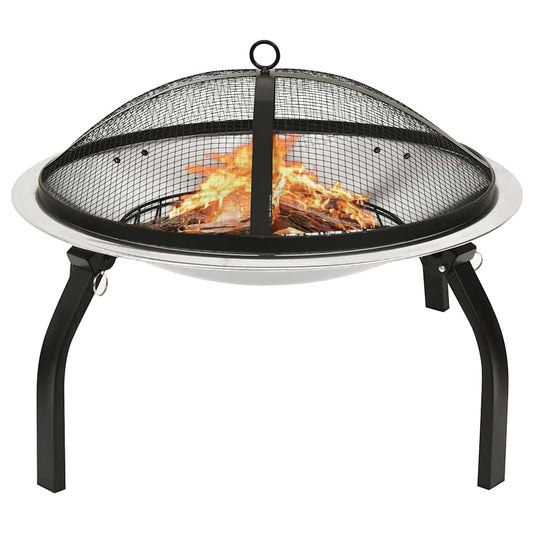 2-in-1 Fire Pit and BBQ with Poker 56x56x49 cm Stainless Steel