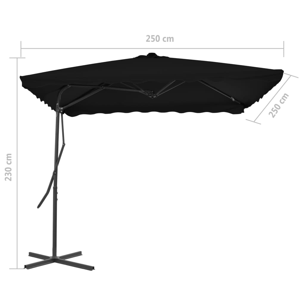 Garden Parasol | Black | Polyester, Powder-Coated Steel | Large