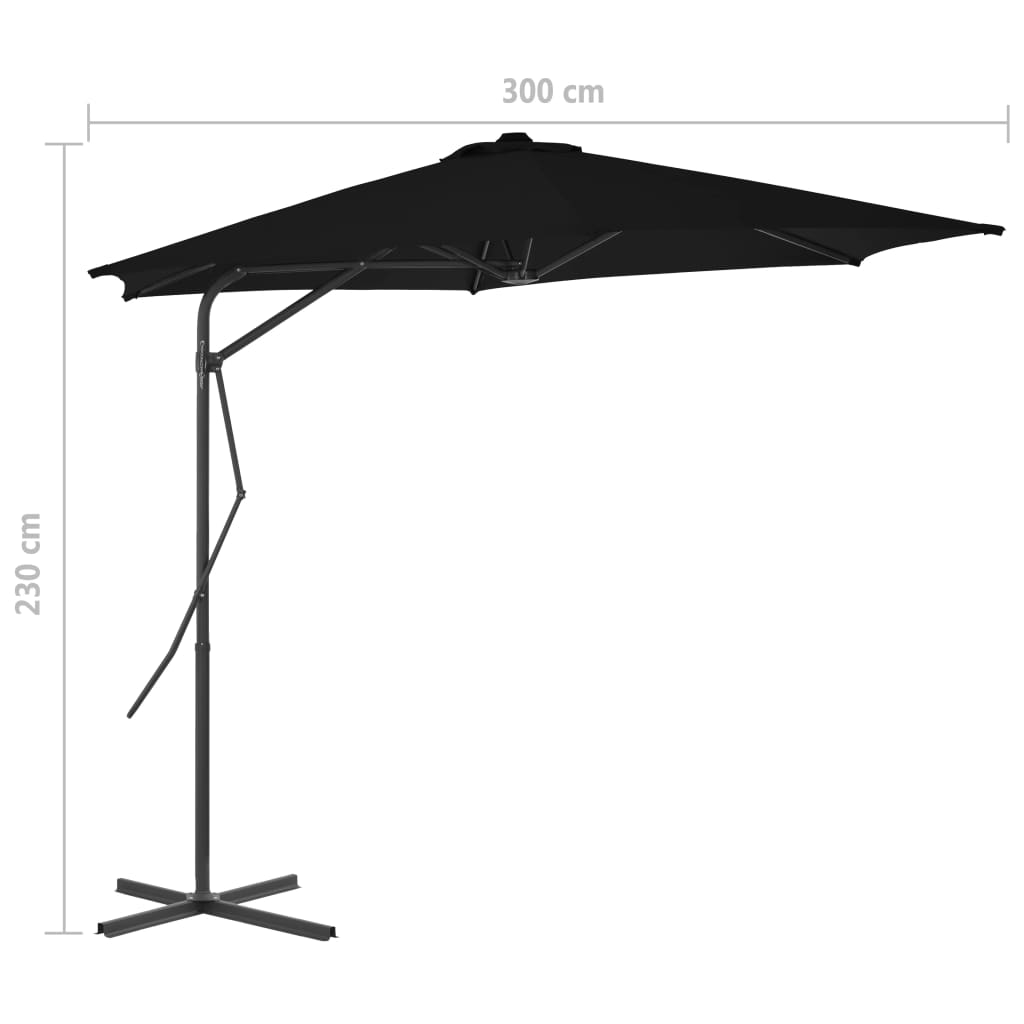 Garden Parasol | Black | Polyester, Powder-Coated Steel | Large