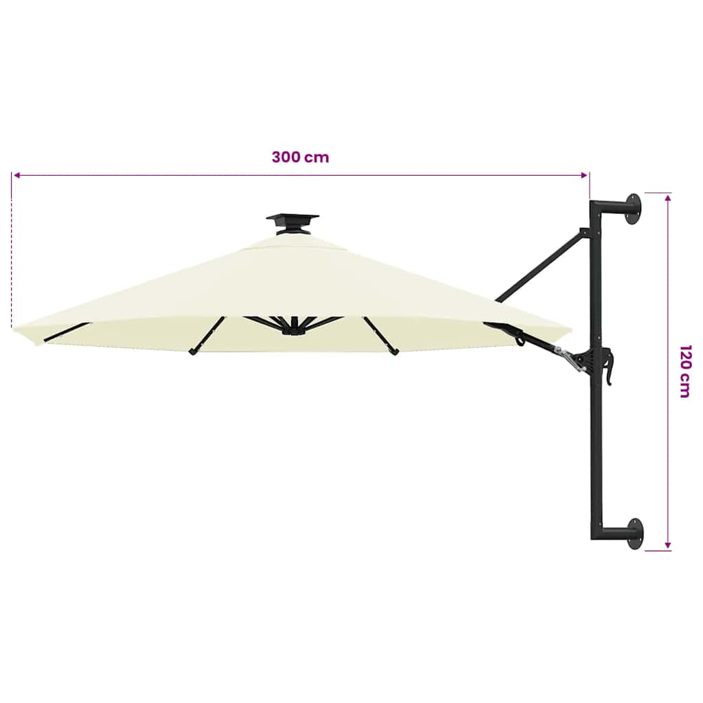Wall-mounted Garden Parasol with LEDs 300 cm Sand