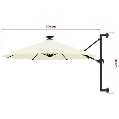 Wall-mounted Garden Parasol with LEDs 300 cm Sand