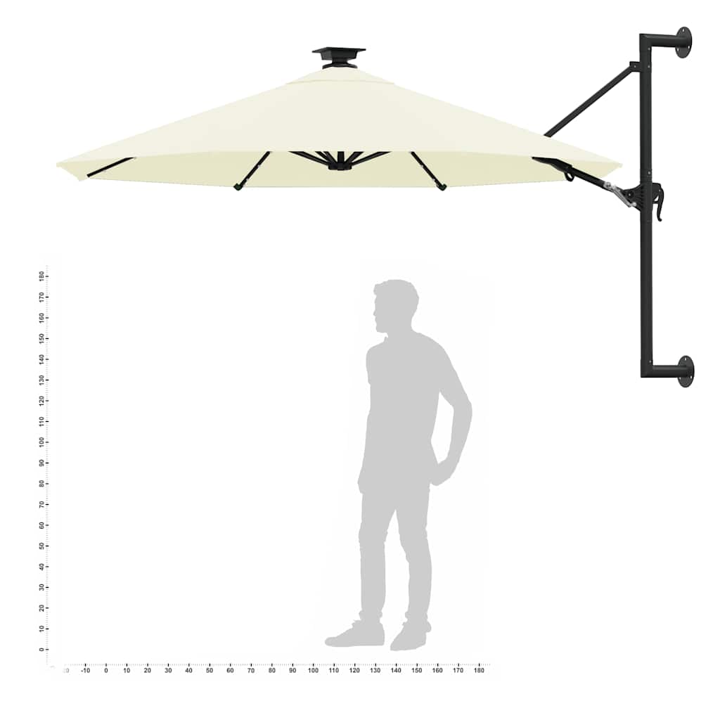 Wall-mounted Garden Parasol with LEDs 300 cm Sand