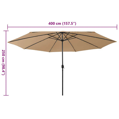 312533 vidaXL Garden Parasol with LED Lights 400 cm Taupe