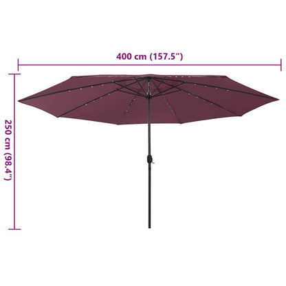 312534 vidaXL Garden Parasol with LED Lights 400 cm Bordeaux Red