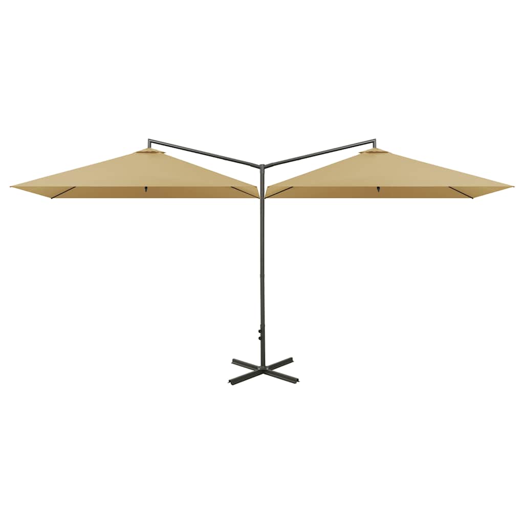 Double Garden Parasol with Steel Pole Taupe 600x300 cm