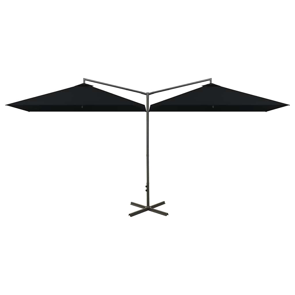 Double Garden Parasol with Steel Pole Black 600x300 cm