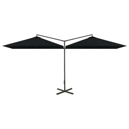 Double Garden Parasol with Steel Pole Black 600x300 cm