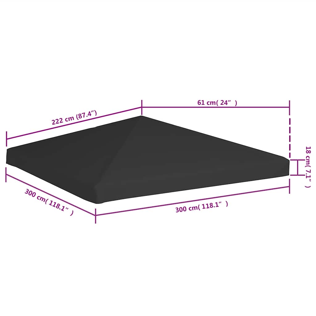 Gazebo Top Cover 270 g/m² 3x3 m Black