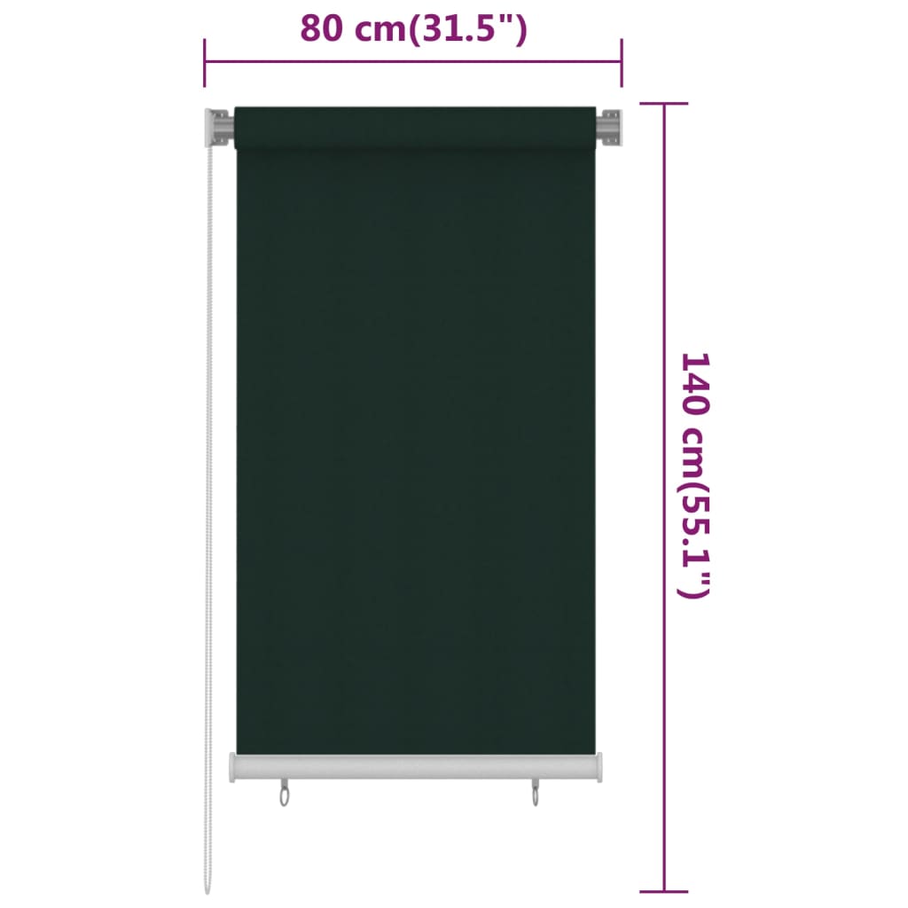 Outdoor Roller Blind 85(W)x140(H) cm Dark Green HDPE