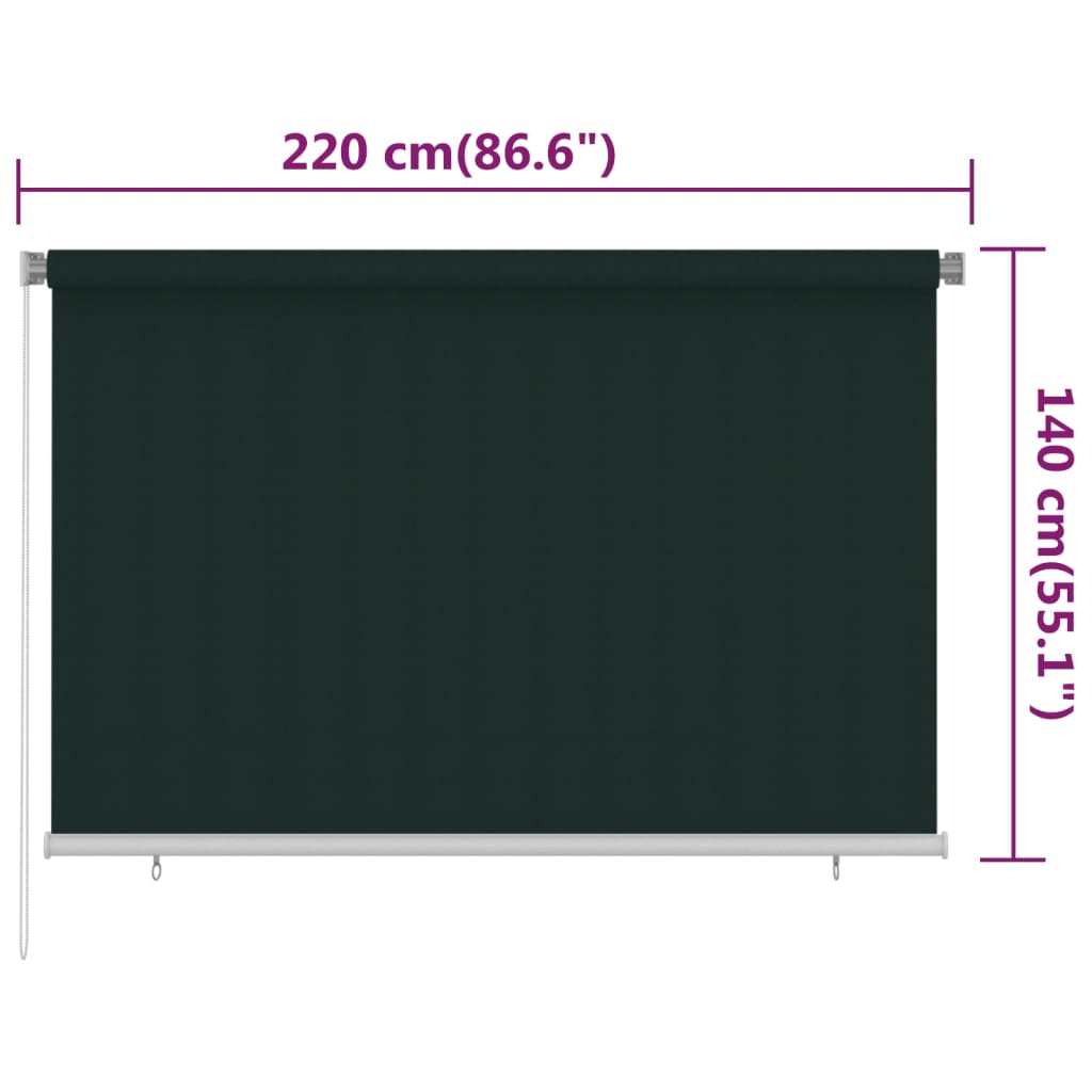 Outdoor Roller Blind 220x140 cm Dark Green HDPE
