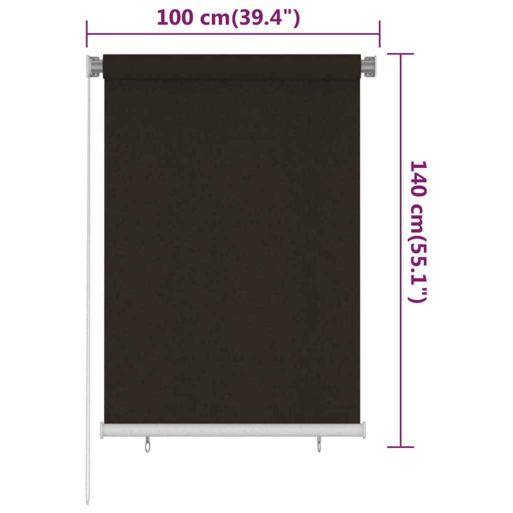 Outdoor Roller Blind 100x140 cm Brown HDPE