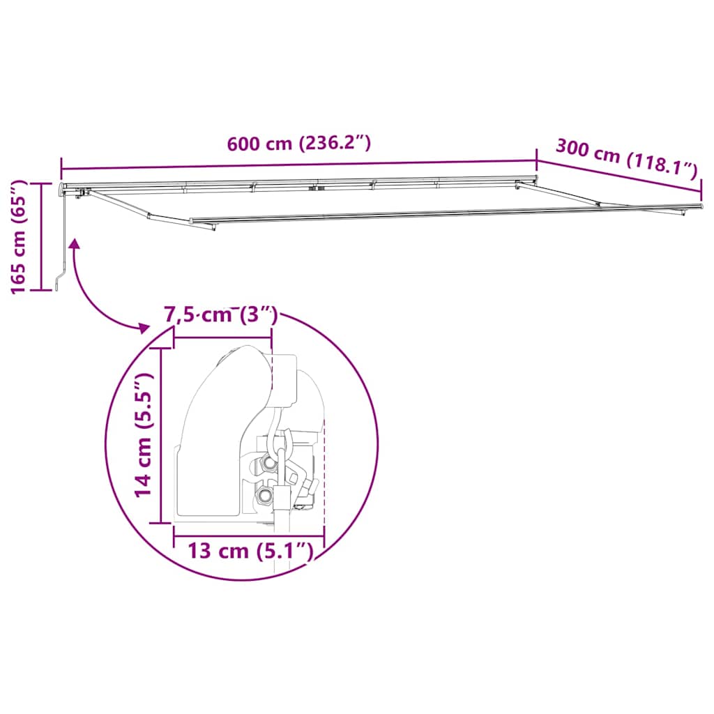 Awning Frame Manual Anthracite 600 x 300 cm Aluminium