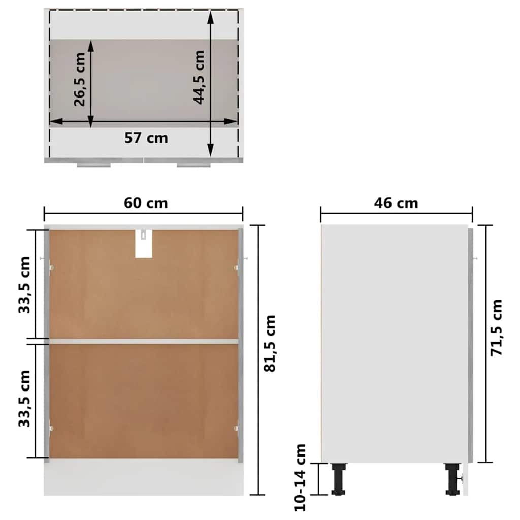 Bottom Cabinet Lyon Concrete Grey 60x46x81.5 cm Engineered Wood