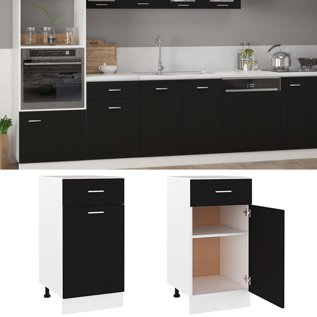 Drawer Bottom Cabinet | Black | Engineered Wood | Medium