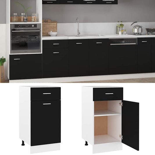 801213 vidaXL Drawer Bottom Cabinet "Lyon" Black 40x46x81,5 cm Engineered Wood