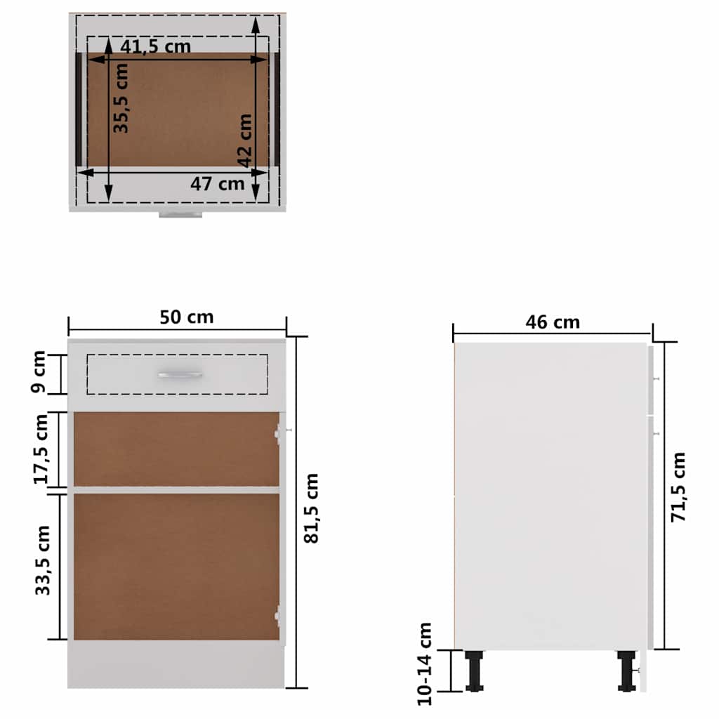 801220 vidaXL Drawer Bottom Cabinet "Lyon" White 50x46x81,5 cm Engineered Wood