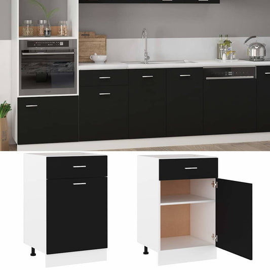 801221 vidaXL Drawer Bottom Cabinet "Lyon" Black 50x46x81,5 cm Engineered Wood