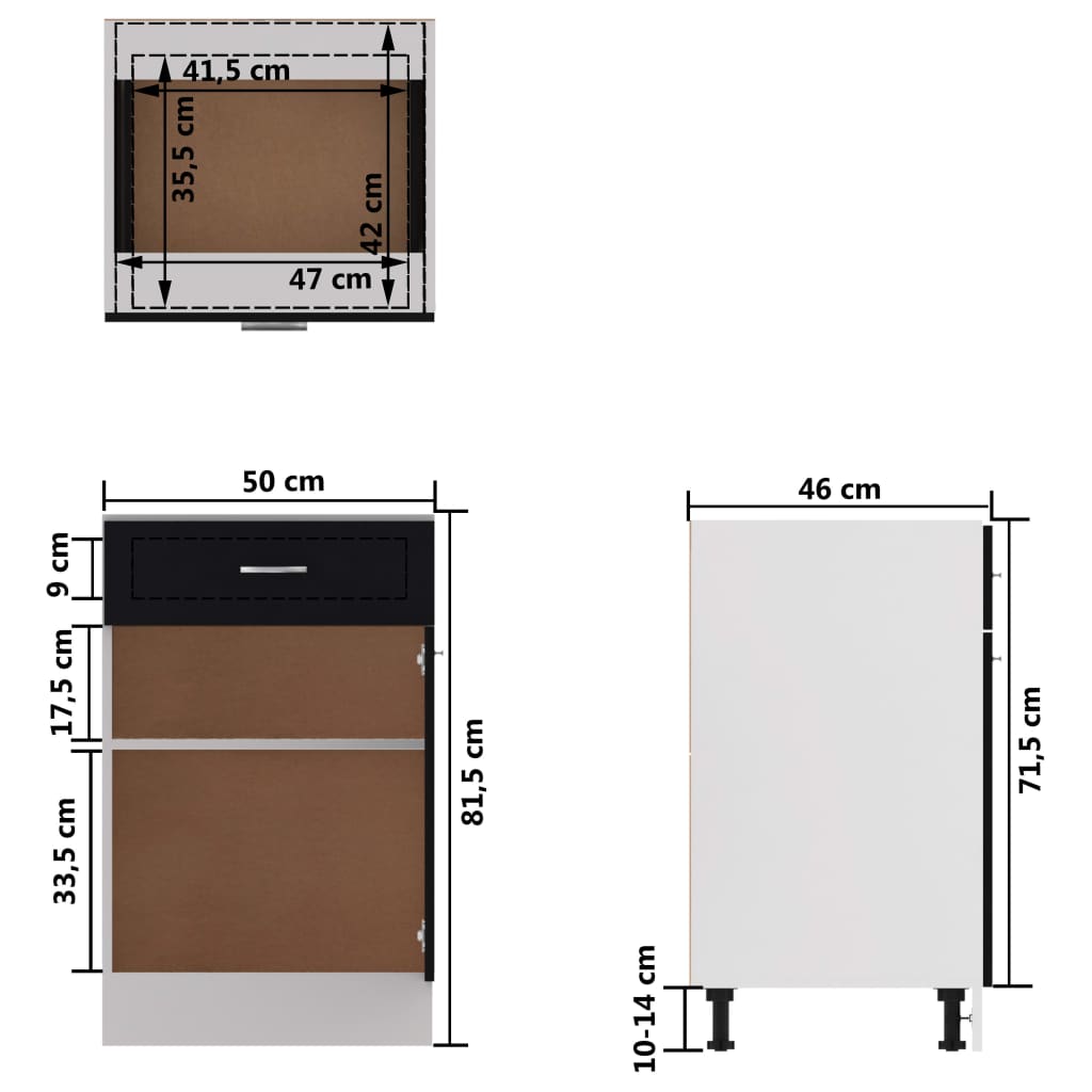 Drawer Bottom Cabinet | Black | Engineered wood | 50 x 46 x 81.5 cm