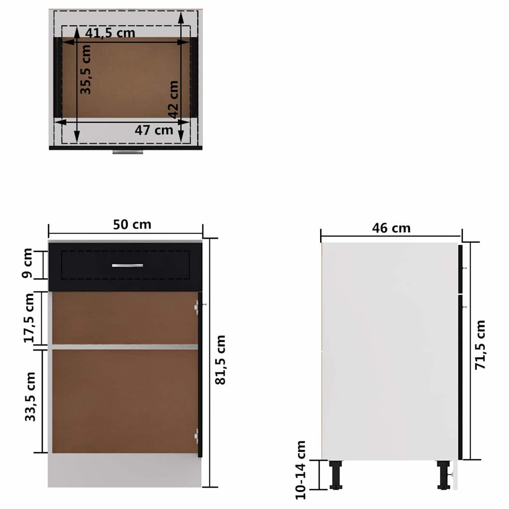 Drawer Bottom Cabinet Lyon Black 50x46x81.5 cm Engineered Wood