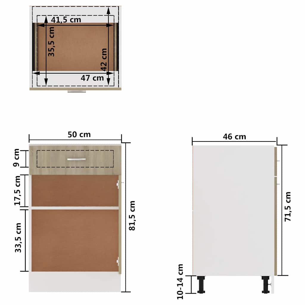Drawer Bottom Cabinet "Lyon" Sonoma Oak 50x46x81.5 cm