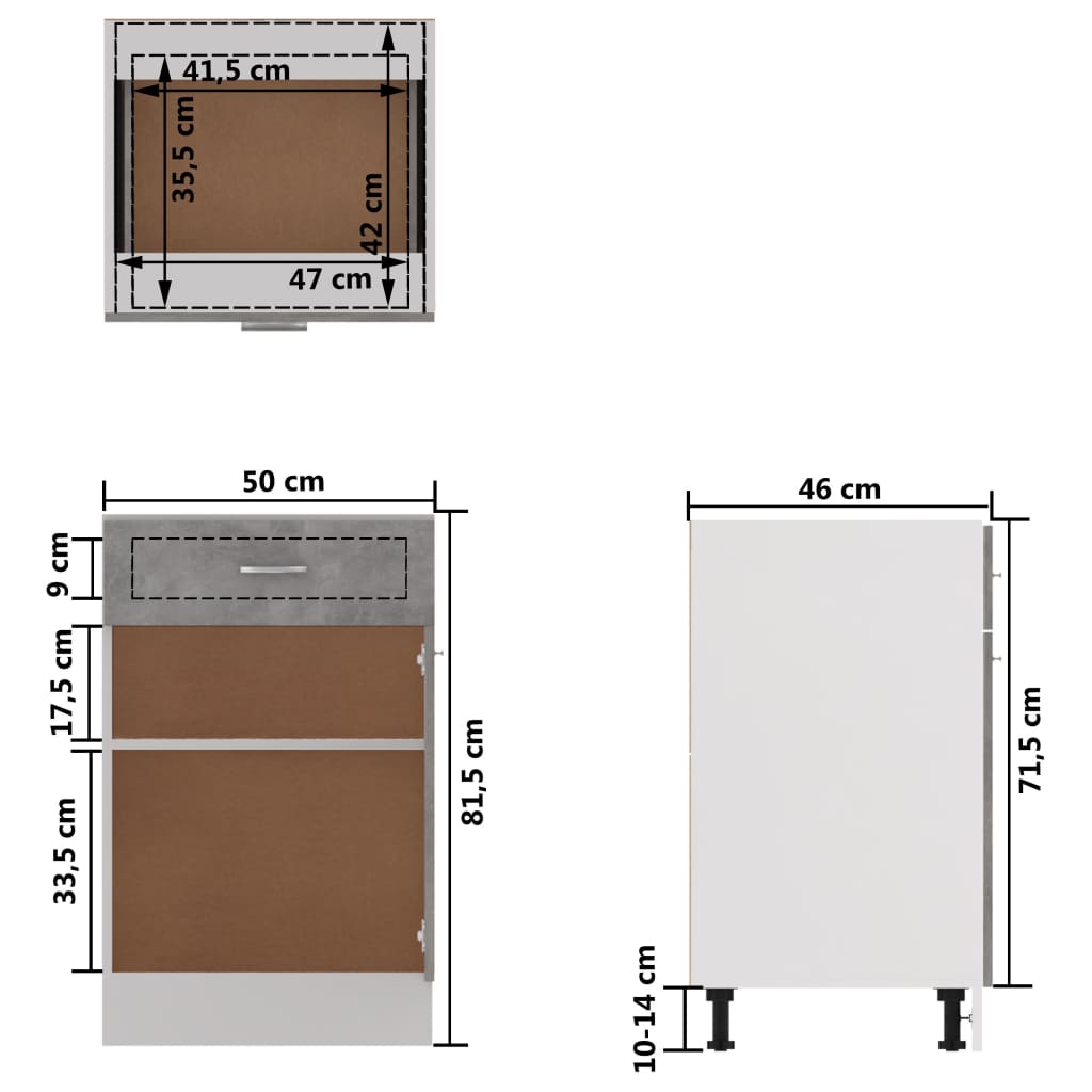 Drawer Bottom Cabinet Lyon Concrete Grey 50x46x81.5 cm Engineered Wood