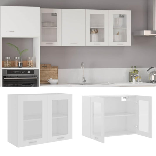 802529 vidaXL Hanging Glass Cabinet "Lyon" White 80x31x60 cm Engineered Wood