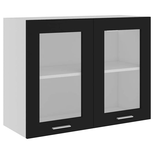 802530 vidaXL Hanging Glass Cabinet "Lyon" Black 80x31x60 cm Engineered Wood