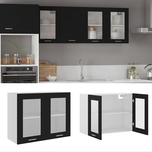 802530 vidaXL Hanging Glass Cabinet "Lyon" Black 80x31x60 cm Engineered Wood