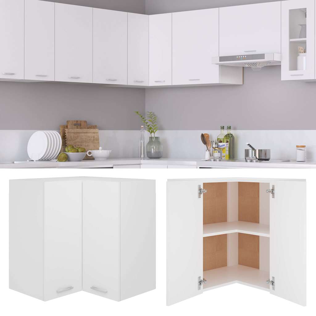 802537 vidaXL Hanging Corner Cabinet "Lyon" White 57x57x60 cm Engineered Wood