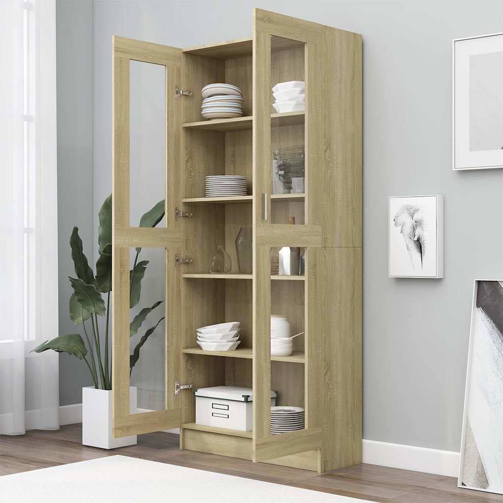 802771 vidaXL Vitrine Cabinet Sonoma Oak 82,5x30,5x185 cm Engineered Wood