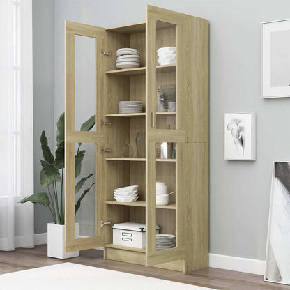 802771 vidaXL Vitrine Cabinet Sonoma Oak 82,5x30,5x185 cm Engineered Wood