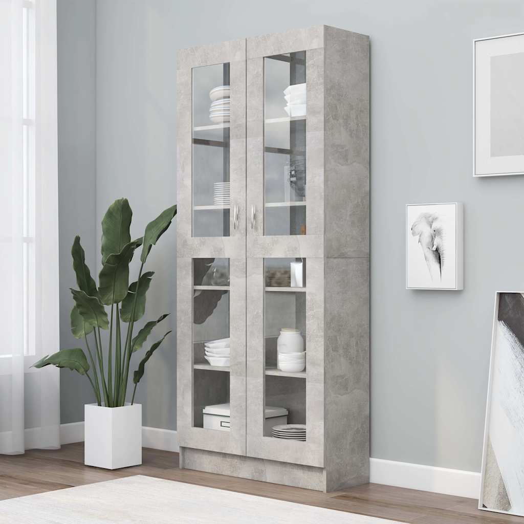 802772 vidaXL Vitrine Cabinet Concrete Grey 82,5x30,5x185 cm Engineered Wood