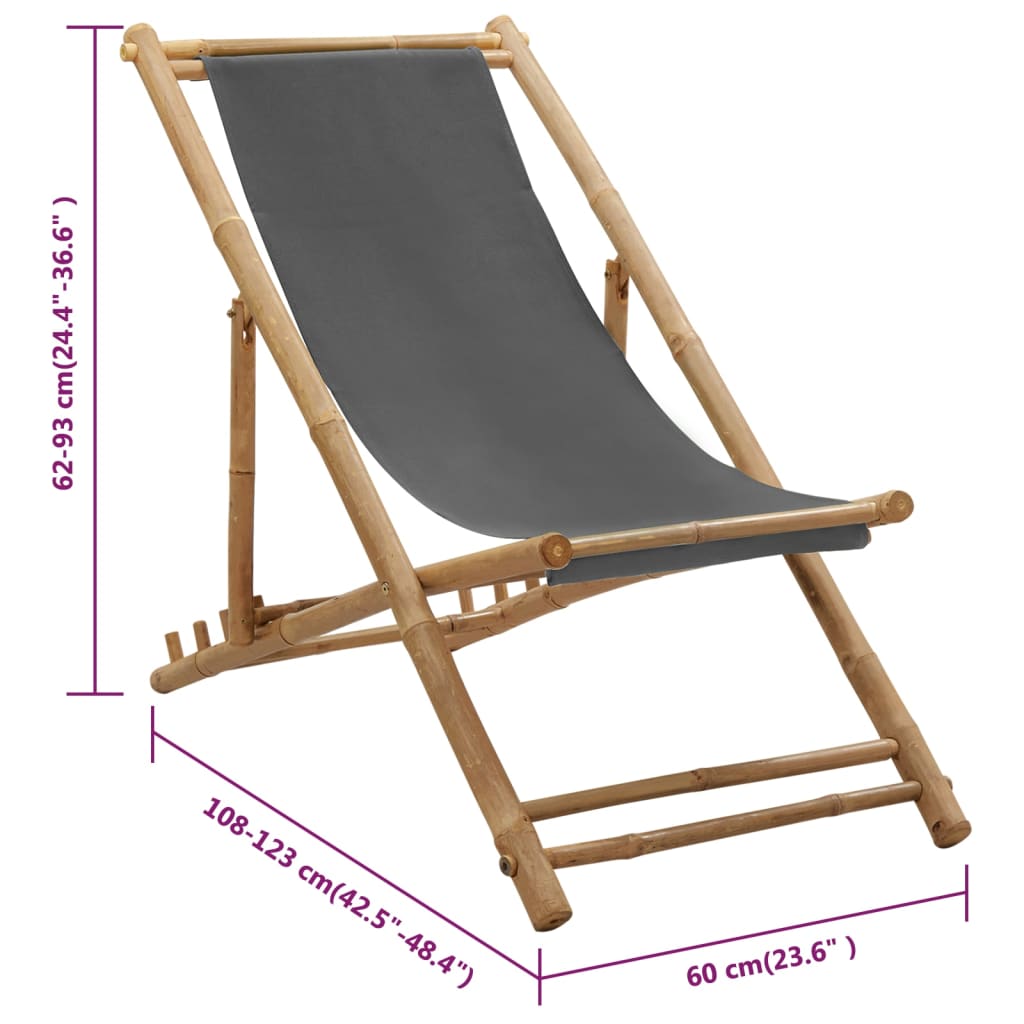 Deck Chair | Dark Grey | Bamboo and Canvas (100% Polyester) | Standard