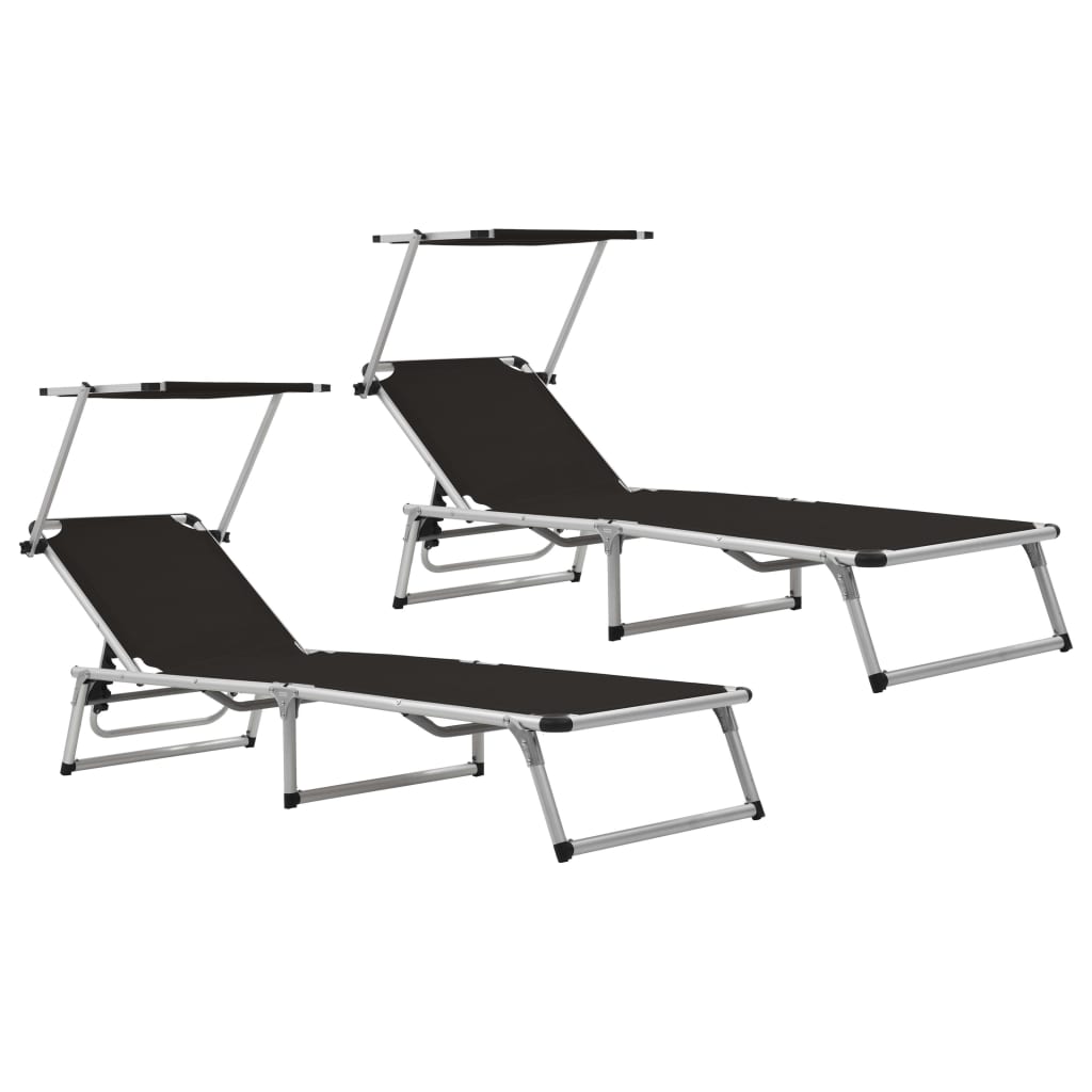 Sun Lounger | Black | Aluminium, Textilene | Standard adult size