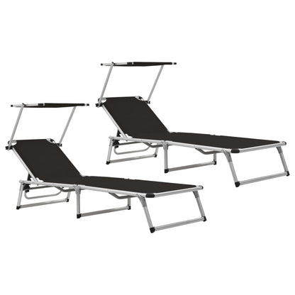 Sun Lounger | Black | Aluminium, Textilene | Standard adult size