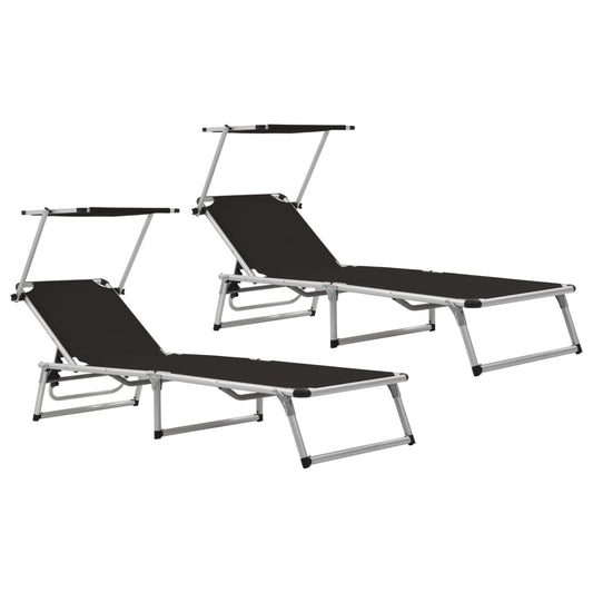 Sun Lounger | Black | Aluminium, Textilene | Standard adult size