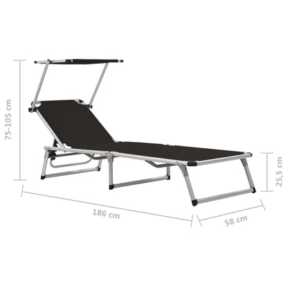 Sun Lounger | Black | Aluminium, Textilene | Standard adult size