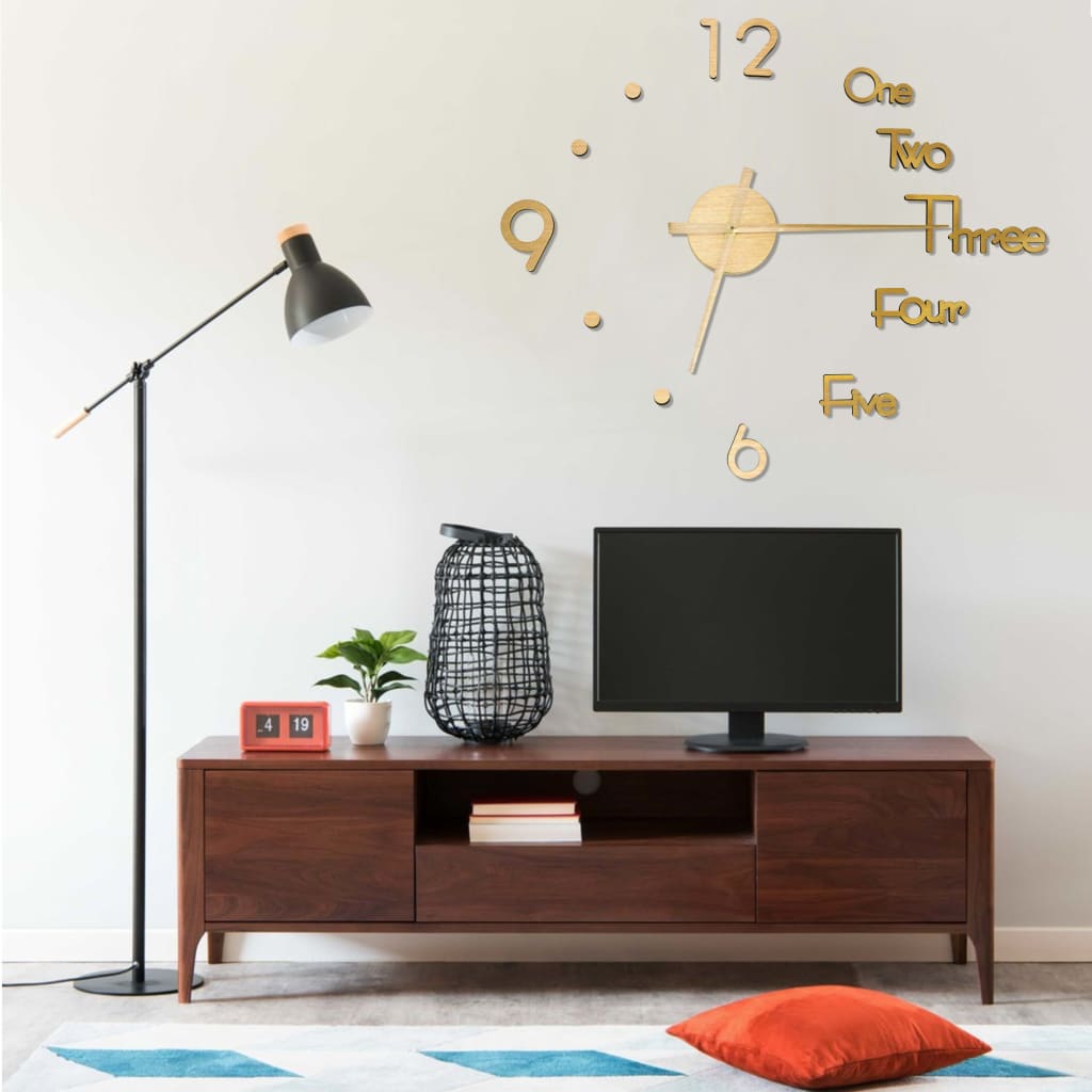 3D Wall Clock Modern Design Gold 100 cm XXL showcasing its stylish 3D effect.