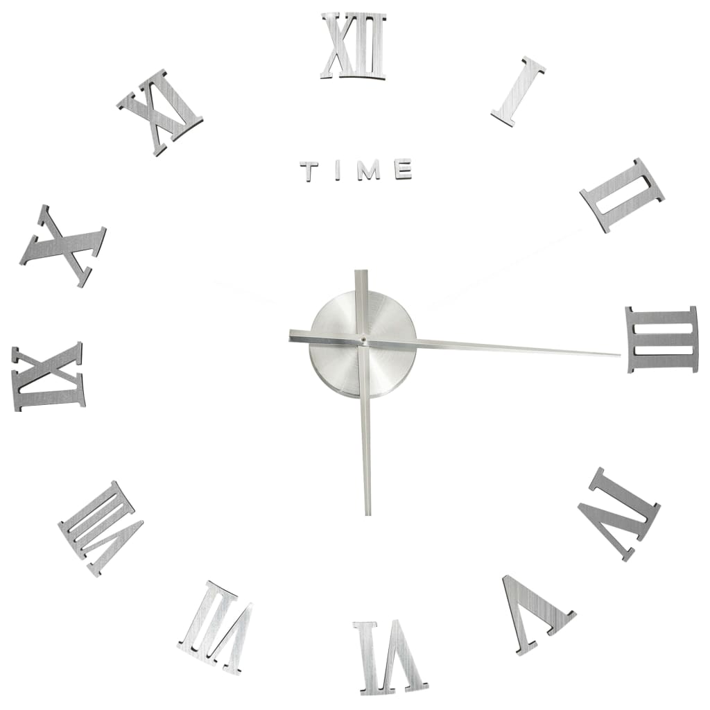 Close-up view of the 3D Wall Clock Modern Design Silver 100 cm XXL, highlighting its unique clock hands and elegant silver colour.
