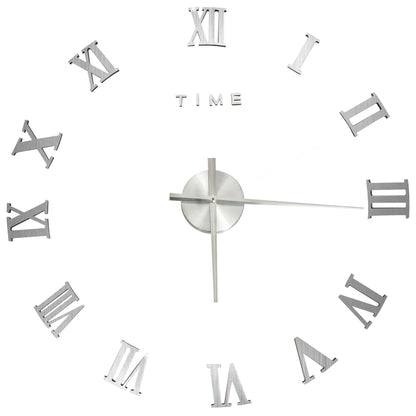 Close-up view of the 3D Wall Clock Modern Design Silver 100 cm XXL, highlighting its unique clock hands and elegant silver colour.