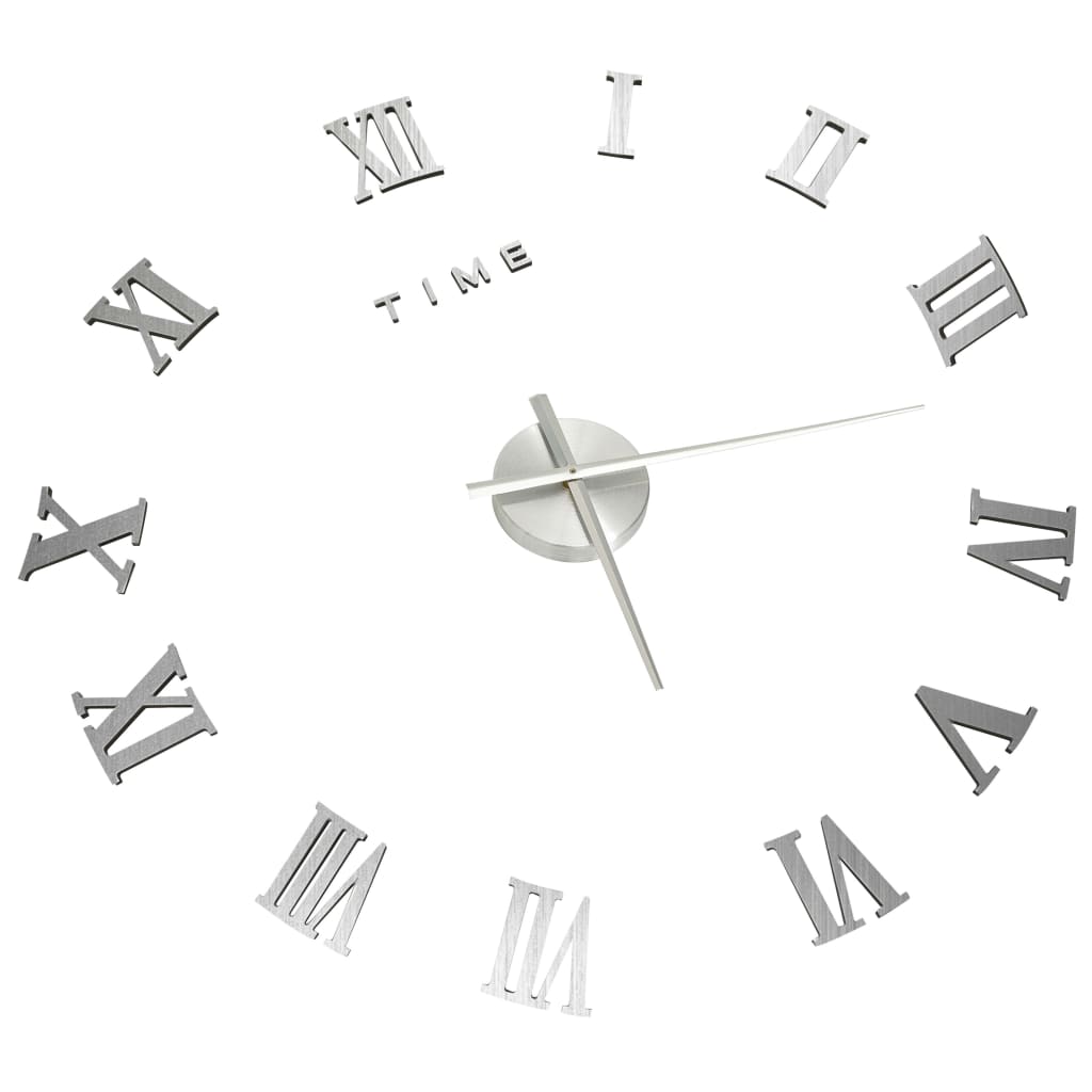 Installation of the 3D Wall Clock Modern Design Silver 100 cm XXL in a stylish interior, featuring a DIY adjustable design that enhances the room aesthetic.