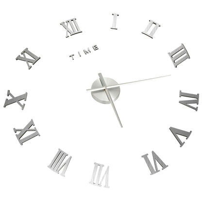 Installation of the 3D Wall Clock Modern Design Silver 100 cm XXL in a stylish interior, featuring a DIY adjustable design that enhances the room aesthetic.