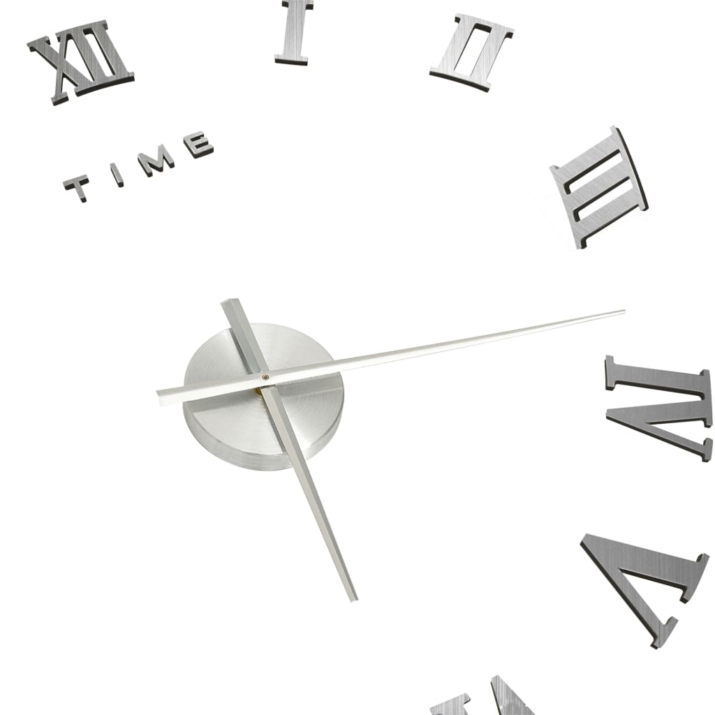 3D Wall Clock Modern Design Silver 100 cm XXL, showcasing its sleek and shiny look, perfect for room decor.