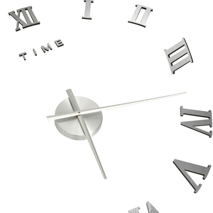 3D Wall Clock Modern Design Silver 100 cm XXL, showcasing its sleek and shiny look, perfect for room decor.