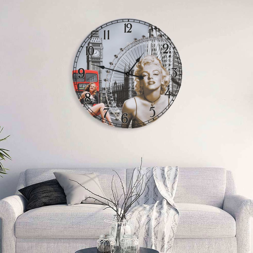 Vintage Wall Clock 60 cm displayed in a warm living room setting, showcasing its retro design and large, easy-to-read dial.